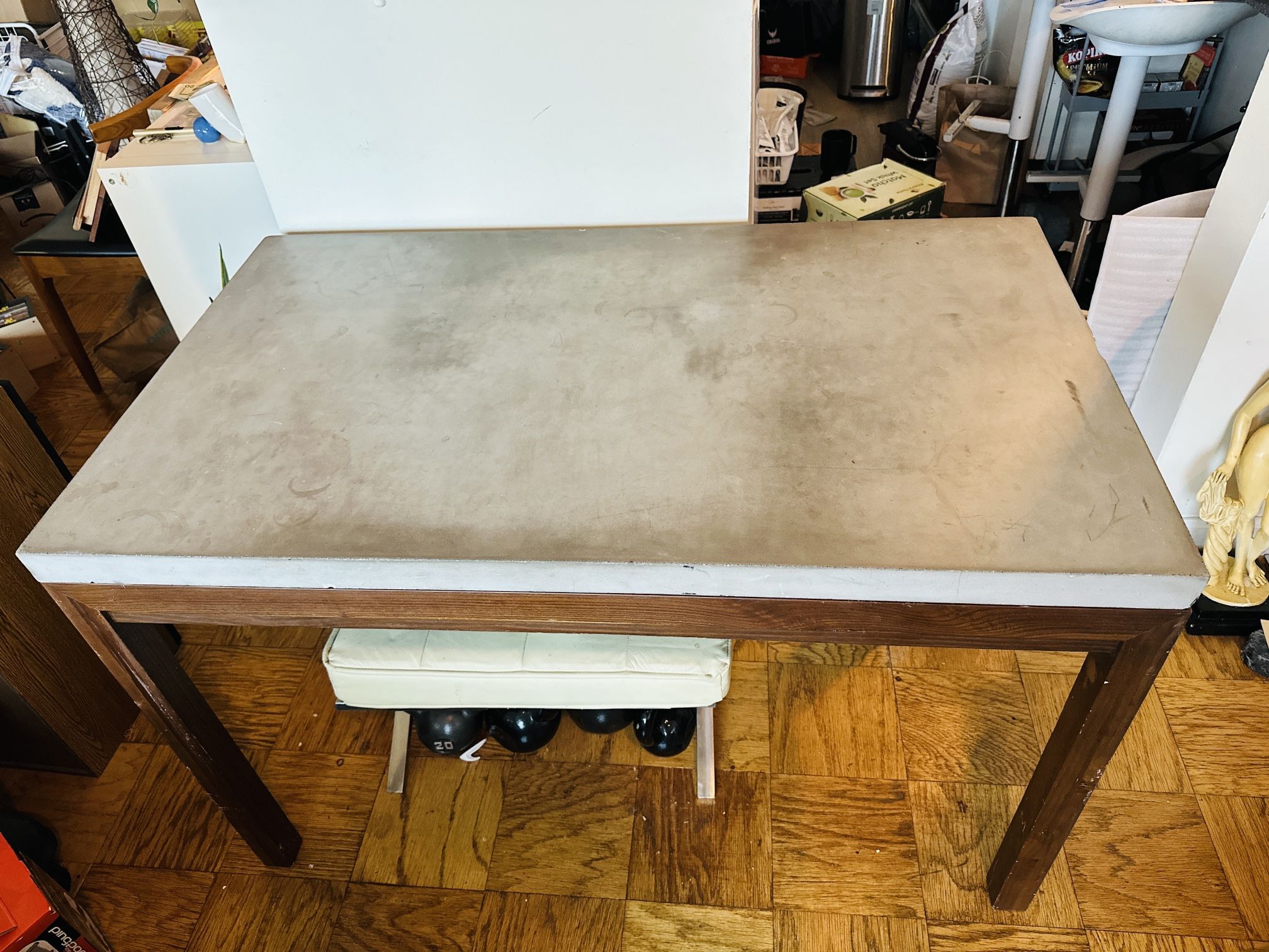 Concrete and walnut dining/computer table