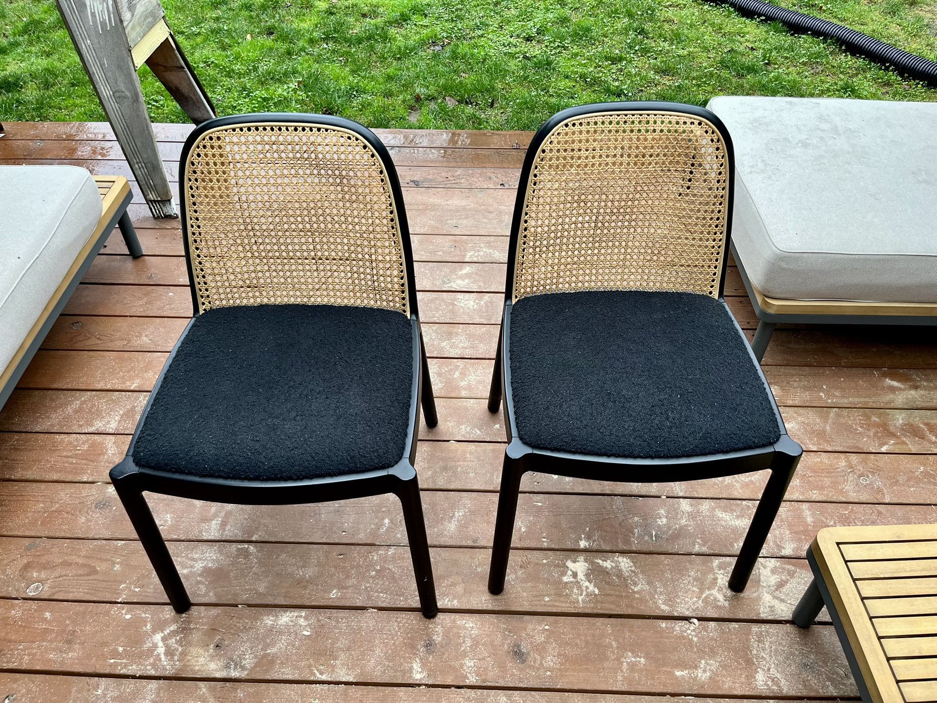 CB2 Nadia Black Cane Dining Chairs