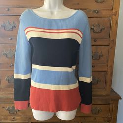 (A262)Vintage Womans  Liz Claiborne Striped Boat Neck Sweater Size Small