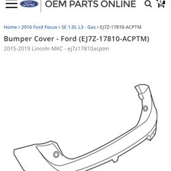 Rear bumper Cover 2015-2019 Lincol MKC   OEM    New