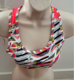 Fabletics colorful raceback pink geometric sport bra, size S