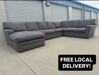 FREE DELIVERY || Living Spaces Prestige Down III Superb Gunmetal 159" 3 Piece Sectional
