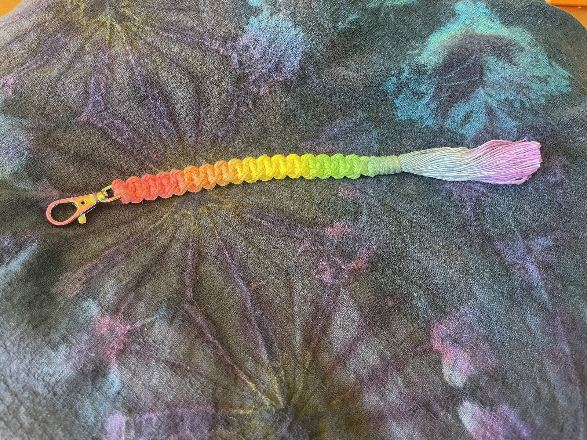 Tie Dyed Macrame Keychain Rainbow