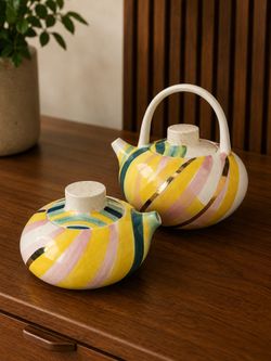 Anthropologie Colorful Striped Ceramic Teapot Set