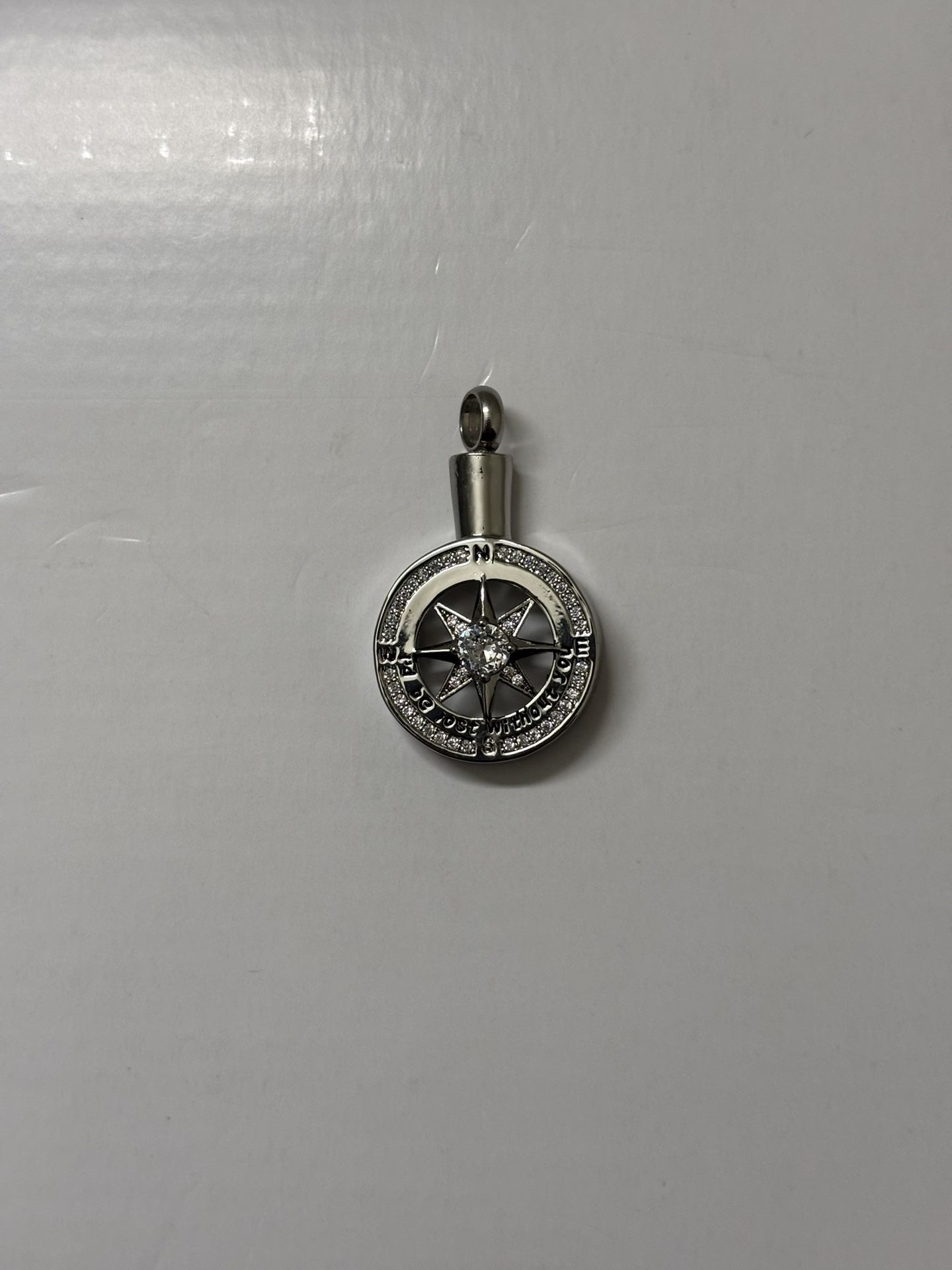 Diamond Encrusted “I’d Be Lost Without You” Engraved Compass Pendant Urn