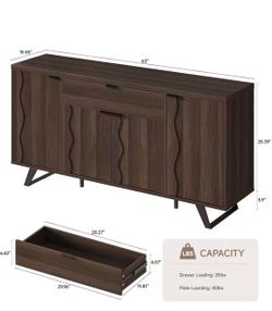 Dark Walnut Sideboard Buffet Cabinet with Drawer