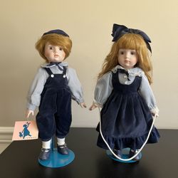 MYD Marian Yu Designs Twin Porcelain Dolls Heirloom Vintage 13 Inch