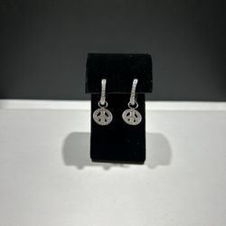 14K Women’s Hoop Diamond Peace Earrings 
