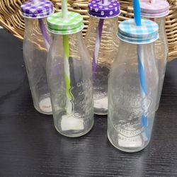 Glass Milk Bottles With Straws