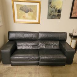 Natuzzi Black Leather Power Reclining Sofa