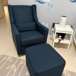 Crate & Barrel Navy Blue Power Recliner Glider w/ Ottoman – Nursery Chair