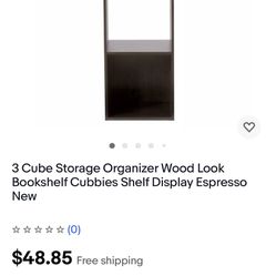 3 Cube Storage Organizer Wood Look Bookshelf Cubbies Shelf Display Espresso New