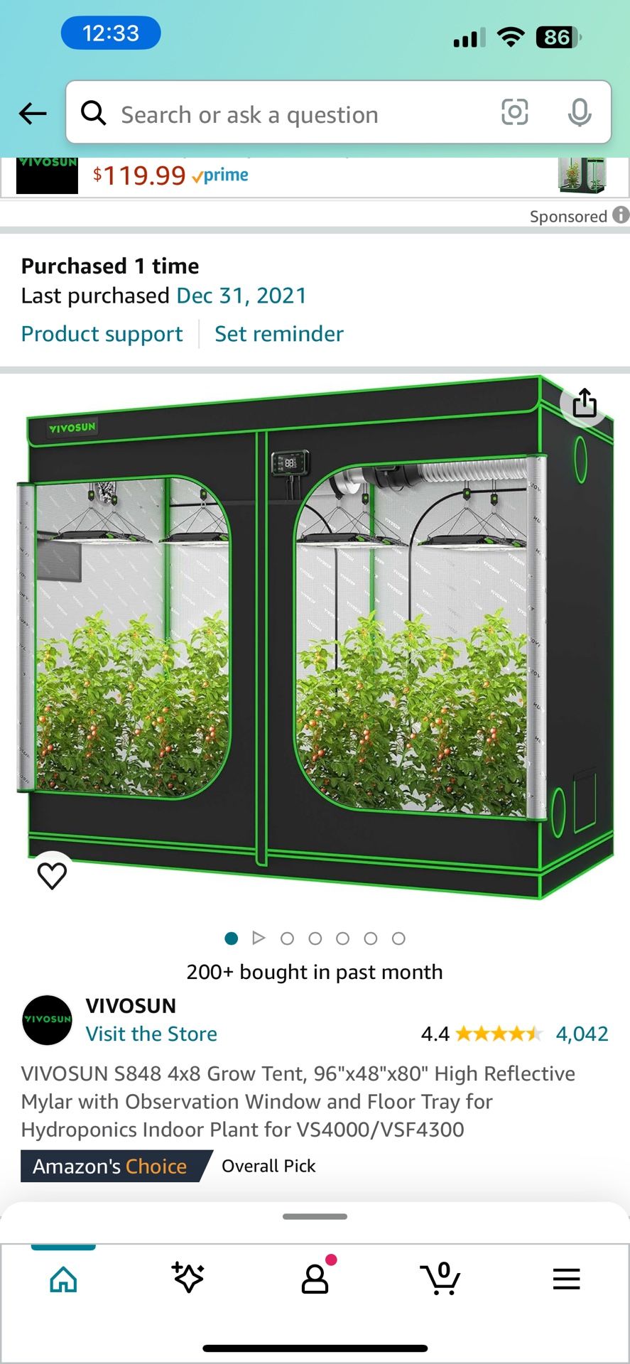 VIVOSUN S848 4x8 Grow Tent, 96"x48"x80