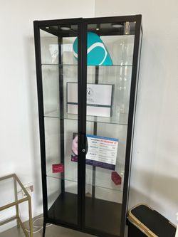 Black Glass Display Cabinet with Shelves