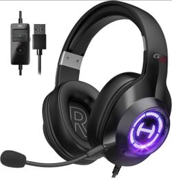 USB Gaming Headset 7.1 Surround Sound Noise Canceling Mic RGB for PC PS4 Mac