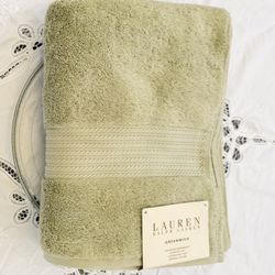 New Lauren Ralph Lauren Greenwich Luxury Cotton Bath Towel Aloe Green 30”x56”