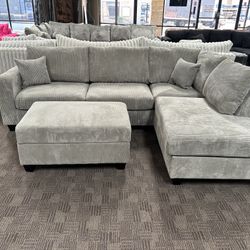 NEW Grey Corduroy Soft Sectional