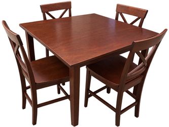 **Wooden Dining Table with 4 Matching Chairs – Dark Cherry Finish**