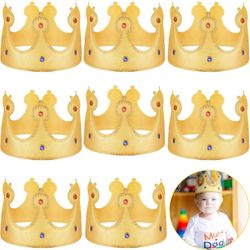 Honoson 8 Pcs King Crown for Kids Fabric King Crown Hat Gold King Crowns for Boys Children Kids Baby Birthday Costume