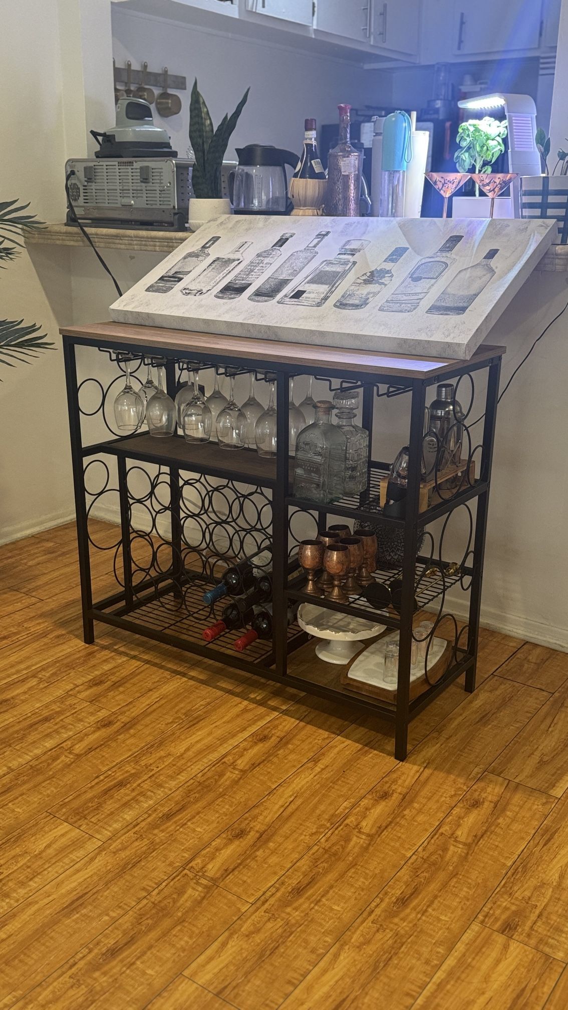 Bar Cabinet with Wine Rack + FREE Wall Art