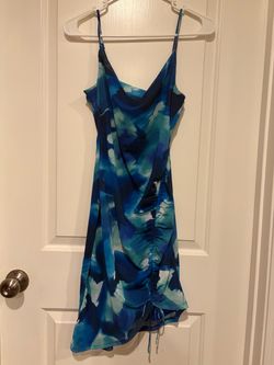 Blue Abstract Print Cowl Neck Mini Dress