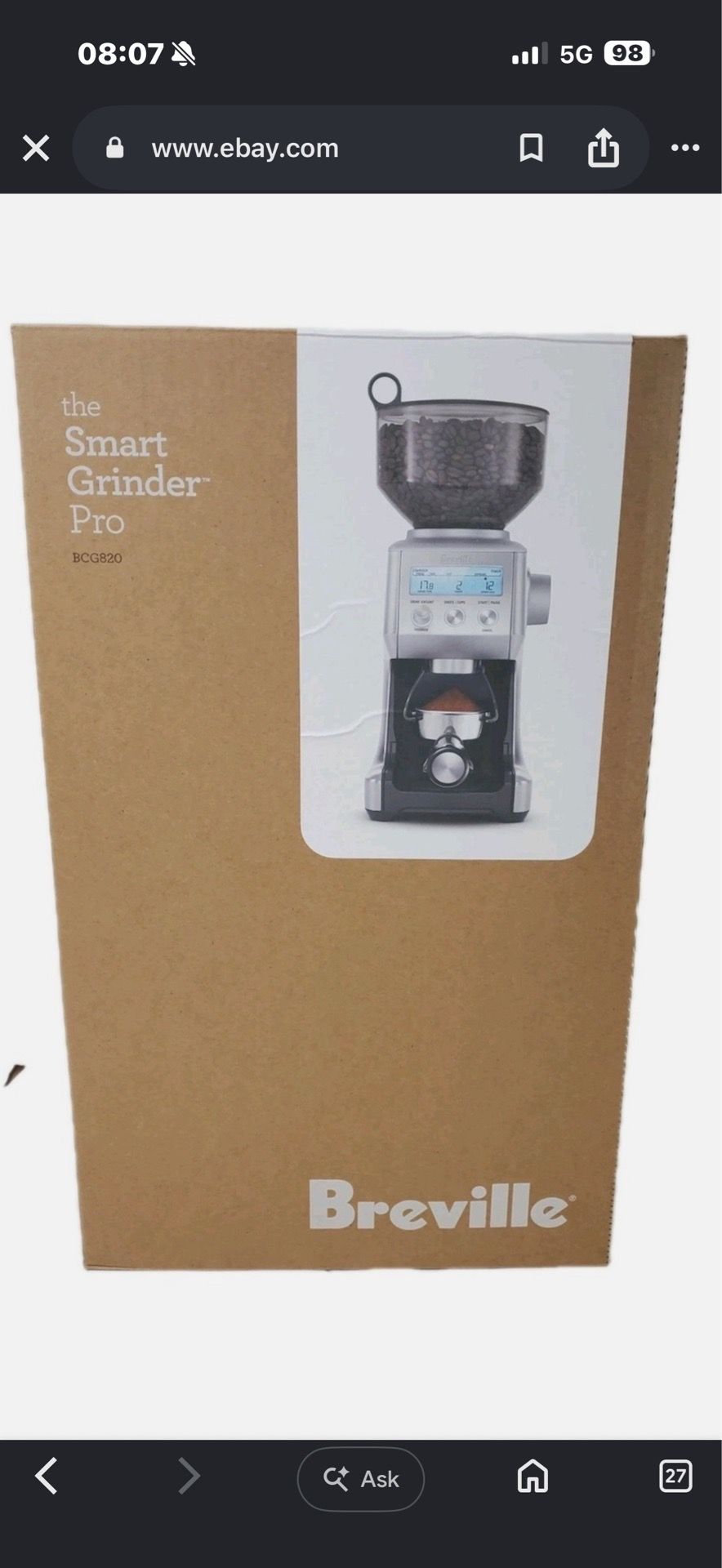 NEW IN BOX NEVER OPENED BREVILLE SMART GRINDER PRO