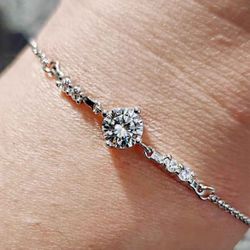 1 Carat Moissanite 18kt White Gold Plated Sterling Silver Bracelet.