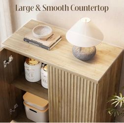 Natural Color Fluted Buffet Cabinet Sideboard with Storage