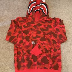 Bape full zip red camo double hoodie size Large NEW