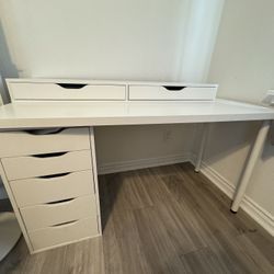 IKEA Table Desk, Cabinet With Over Counter Cabinets On Top