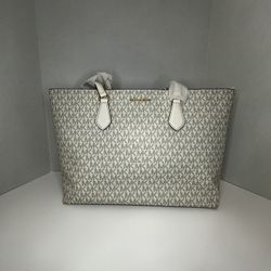 Michael Kors Medium Leather Tote Bag Vanilla Signature Logo