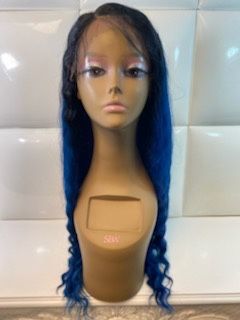 Lace Front Synthetic Wig- Barrel Curl Ocean Blue With Dark Roots $60 Brand New-peluca Rizada Color Azul Nueva