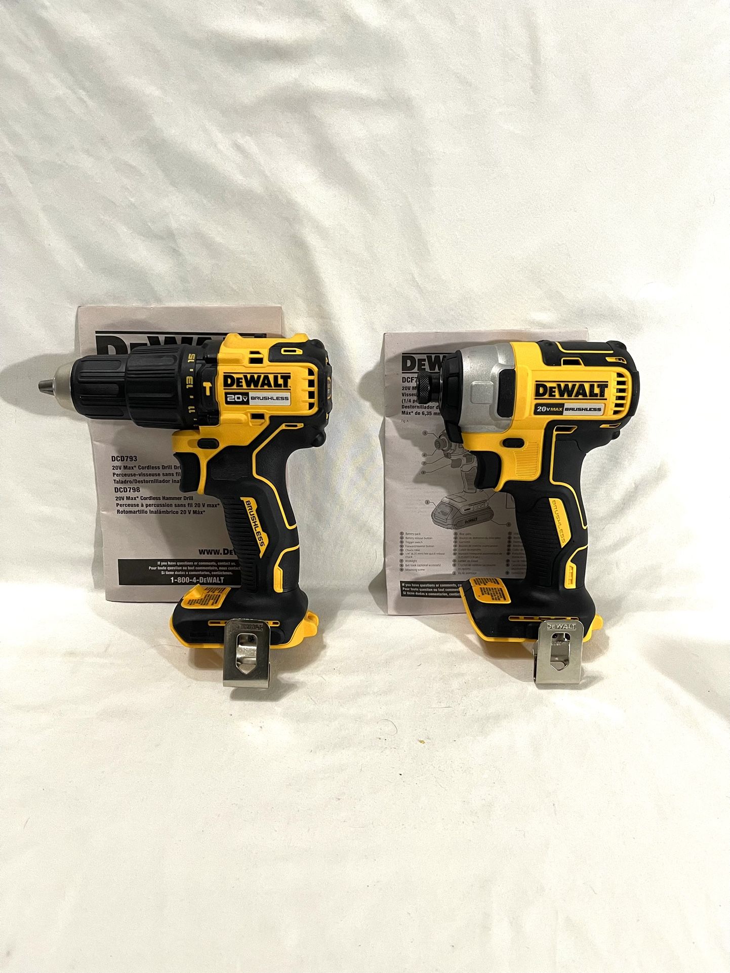 Brand New Dewalt 20V Brushless Impact Driver & 20 V Brushless Hammer Drill. Total Retail $275 If Sold Separately. Tools only.
