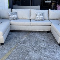 Double Chaise Sectional W Pillows Oversized 