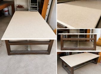 Custom Jerusalem Limestone Steel Base Indoor Outdoor Dining Table