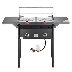 16 qt Outdoor Propane Deep Fryer with Dual Burner, Steel Cooker, and Double Baskets