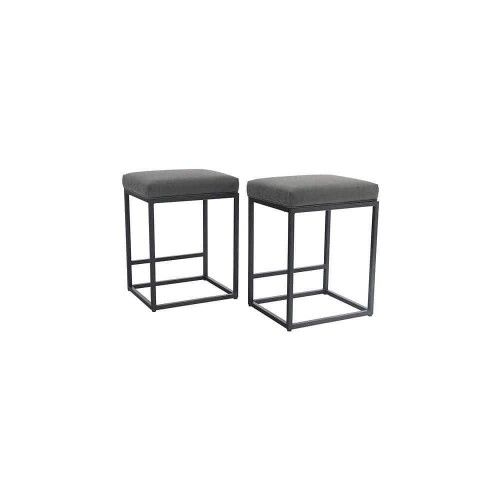 New Gray Faux Leather Cushion and Black Metal Frame Metal Bar Stool 2pc Home & Garden