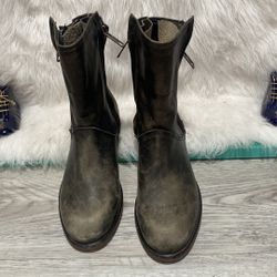 Hinge Sheldon Double Zip Moto Boots Size 7.5 Womens Brown Distressed Leather