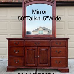 64"L18"D36"H Solid Wood Dresser With Mirror Sideboard heavy wood, all drawers work well 