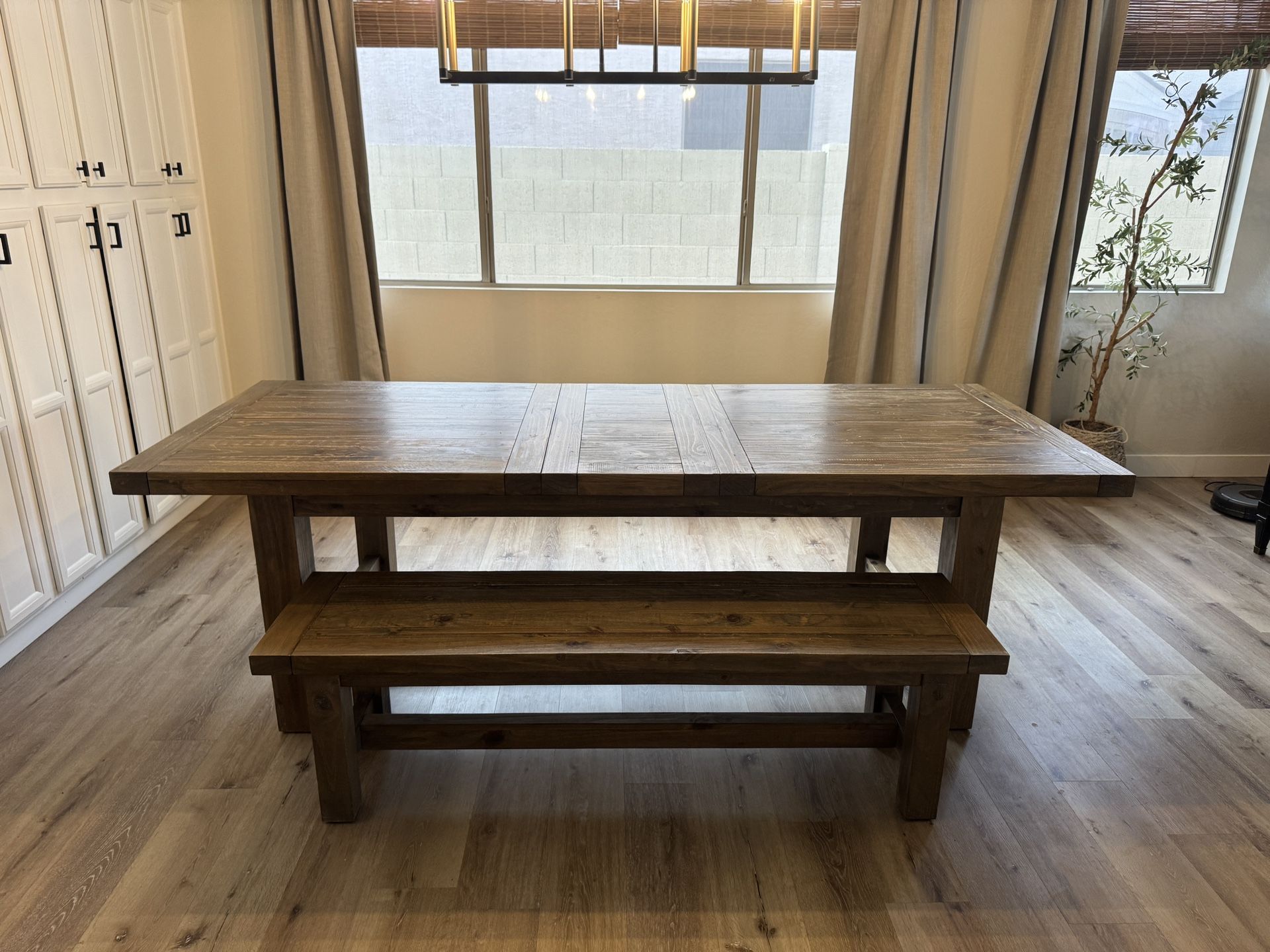 Large Wooden Dining Table w/bench