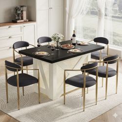 Brand New Modern Dining Table And 6 Gold Leg Chairs 