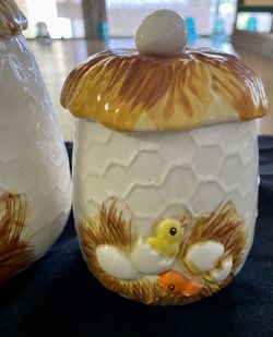 Vintage 1976 Sears & Roebuck Hatching Chicken Ceramic Canister Set