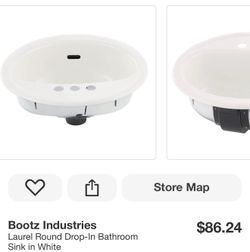 NEW Bootz Industries Laurel Round Drop-In Bathroom Sink in White
