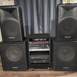 DJ System 18" Subs, 15" 2-way speakers, 2 Amps, Crossover, EQ, Rack