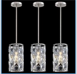 3 Pack 1 Light Hanging Kitchen Island 5.5" Crystal Modern Pendant Light Fixture,Brushed Nickel Finish With Crystal Shade For Bar,Dining Room,Corridor,