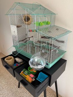 *Bird cage with wooden stand and drawers