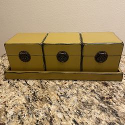 Set of 3 Attractive, Useful, Decorative Wood Boxes on Tray