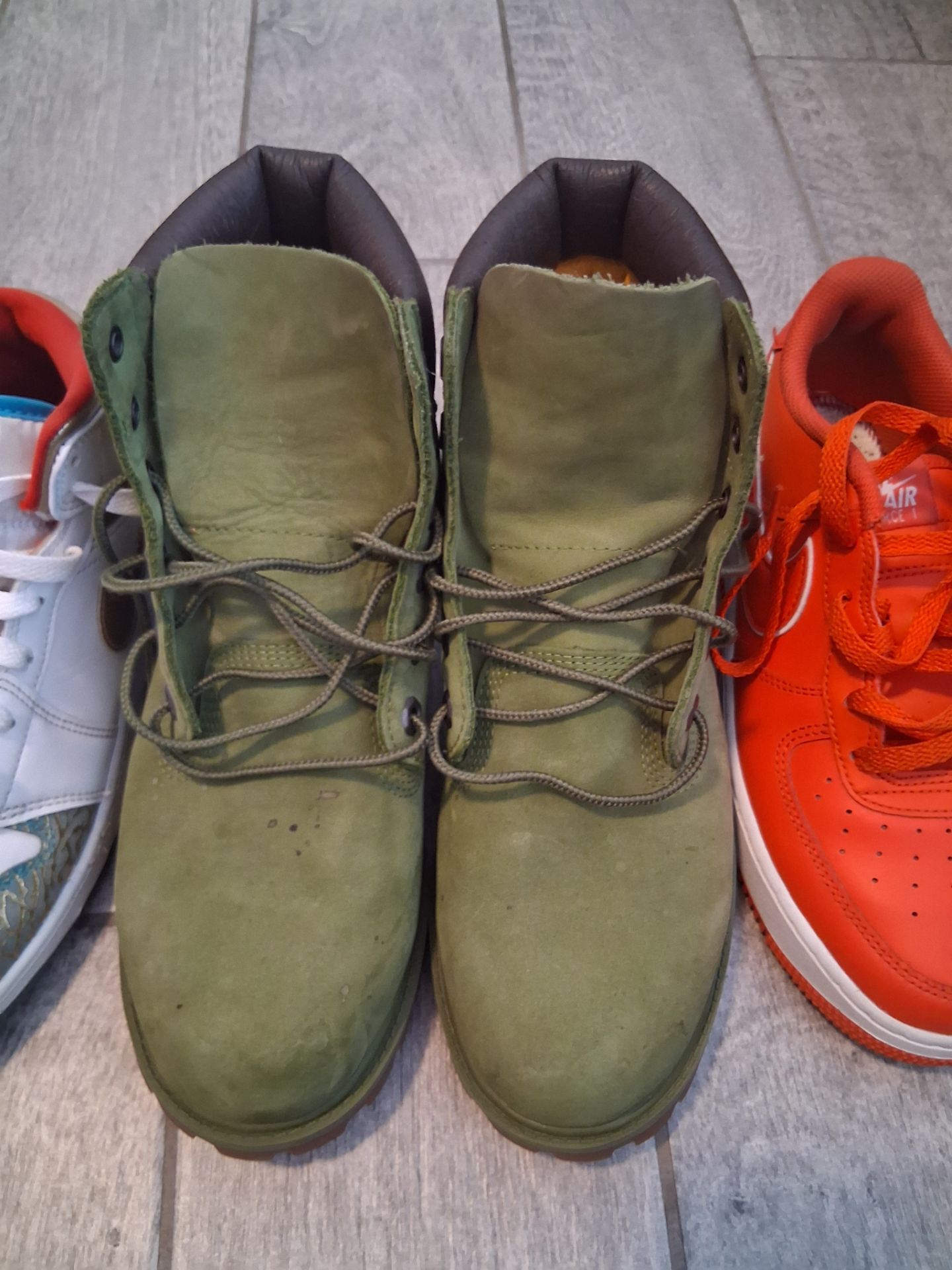Nike airforce, Jordan 1s and Timberland boots