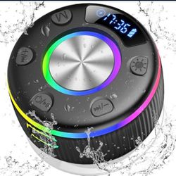 Bluetooth Shower Speaker, Portable, Wireless, Bluetooth 5.3 with Time Display, RGB Light Show, Suction Cup, Waterproof IP7, 360° Stereo Sound, Handsfr