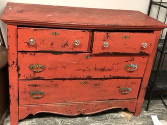 Rustic primitive red dresser - distressed